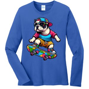 French Bulldog Skater Skateboarding Skateboard Skateboarder Cool Gift Ladies Long Sleeve Shirt