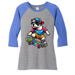 French Bulldog Skater Skateboarding Skateboard Skateboarder Cool Gift Women's Tri-Blend 3/4-Sleeve Raglan Shirt