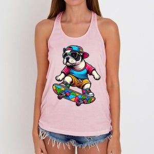 French Bulldog Skater Skateboarding Skateboard Skateboarder Cool Gift Women's Knotted Racerback Tank