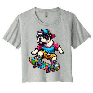 French Bulldog Skater Skateboarding Skateboard Skateboarder Cool Gift Women's Crop Top Tee