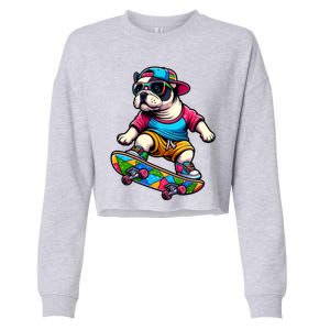 French Bulldog Skater Skateboarding Skateboard Skateboarder Cool Gift Cropped Pullover Crew