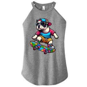 French Bulldog Skater Skateboarding Skateboard Skateboarder Cool Gift Women's Perfect Tri Rocker Tank