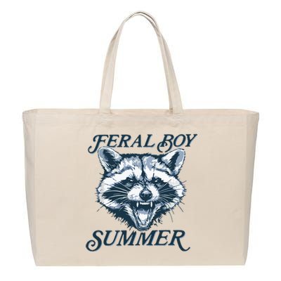 Feral Boy Summer Funny Raccoon Meme Trash Panda Raccoon Cotton Canvas Jumbo Tote