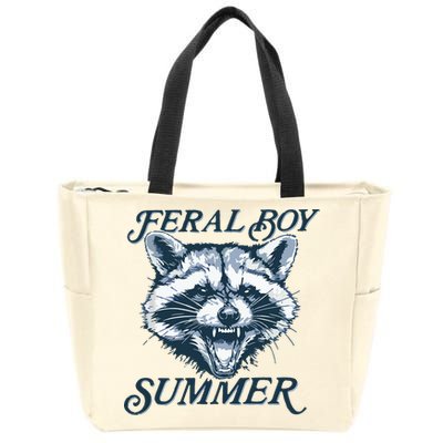 Feral Boy Summer Funny Raccoon Meme Trash Panda Raccoon Zip Tote Bag