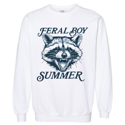 Feral Boy Summer Funny Raccoon Meme Trash Panda Raccoon Garment-Dyed Sweatshirt