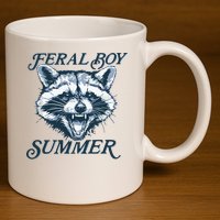 Feral Boy Summer Funny Raccoon Meme Trash Panda Raccoon 11oz C Handle Ceramic Mug