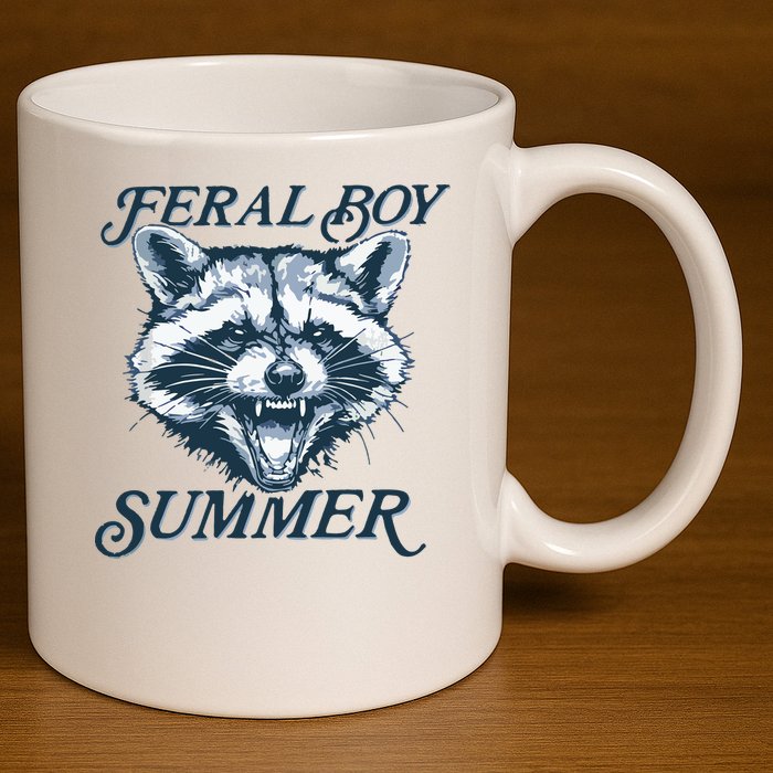 Feral Boy Summer Funny Raccoon Meme Trash Panda Raccoon 11oz C Handle Ceramic Mug