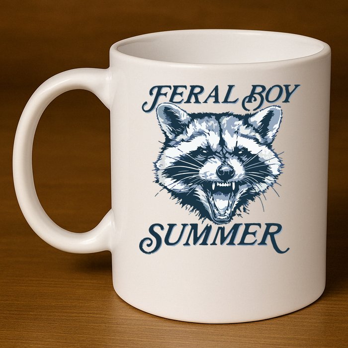 Feral Boy Summer Funny Raccoon Meme Trash Panda Raccoon 11oz C Handle Ceramic Mug