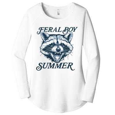 Feral Boy Summer Funny Raccoon Meme Trash Panda Raccoon Women's Perfect Tri Tunic Long Sleeve Shirt