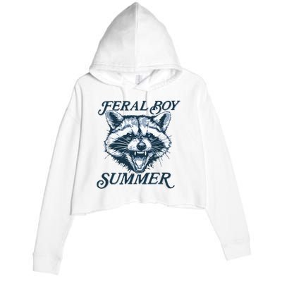 Feral Boy Summer Funny Raccoon Meme Trash Panda Raccoon Crop Fleece Hoodie