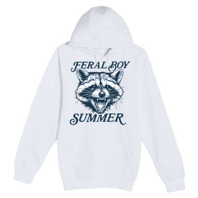 Feral Boy Summer Funny Raccoon Meme Trash Panda Raccoon Premium Pullover Hoodie