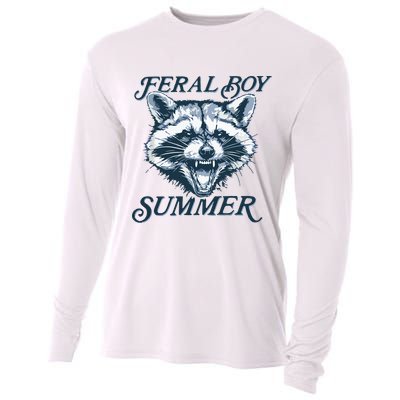 Feral Boy Summer Funny Raccoon Meme Trash Panda Raccoon Cooling Performance Long Sleeve Crew