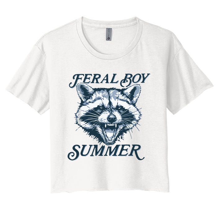 Feral Boy Summer Funny Raccoon Meme Trash Panda Raccoon Women's Crop Top Tee