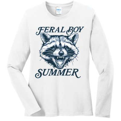 Feral Boy Summer Funny Raccoon Meme Trash Panda Raccoon Ladies Long Sleeve Shirt