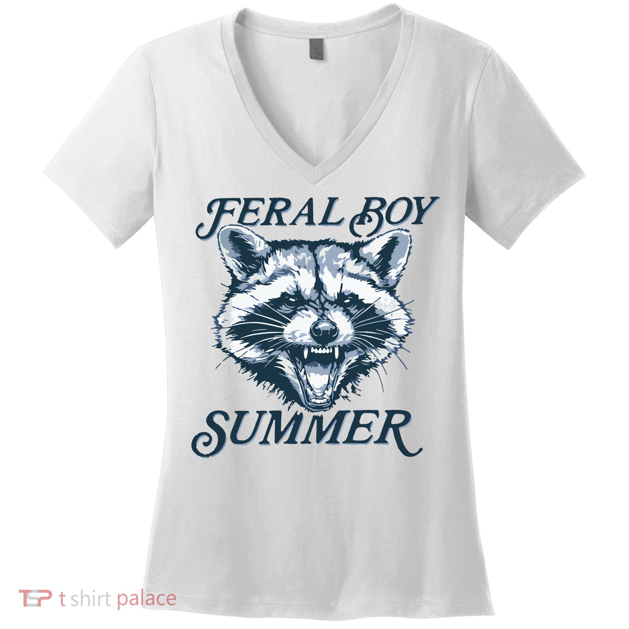 Feral Boy Summer Funny Raccoon Meme Trash Panda Raccoon Women's V-Neck T-Shirt