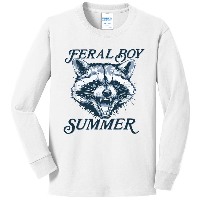 Feral Boy Summer Funny Raccoon Meme Trash Panda Raccoon Kids Long Sleeve Shirt