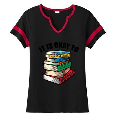 Funny Book Stack Satire For Grumpy People Humor Lover Gift Ladies Halftime Notch Neck Tee