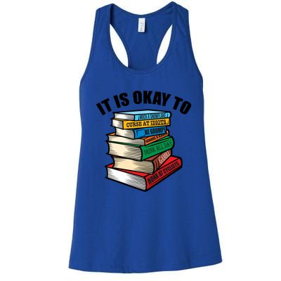 Funny Book Stack Satire For Grumpy People Humor Lover Gift Women's Racerback Tank