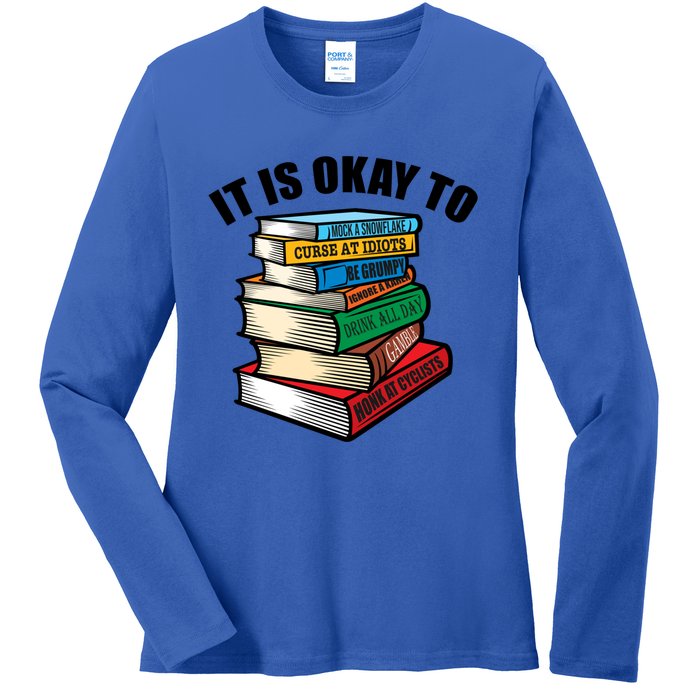 Funny Book Stack Satire For Grumpy People Humor Lover Gift Ladies Long Sleeve Shirt