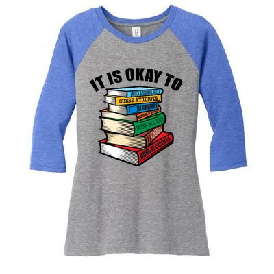 Funny Book Stack Satire For Grumpy People Humor Lover Gift Women's Tri-Blend 3/4-Sleeve Raglan Shirt