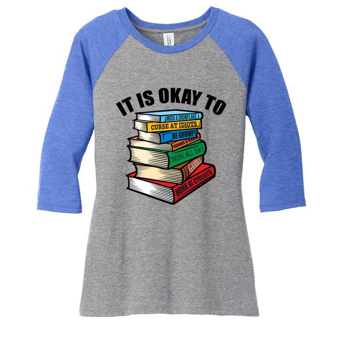 Funny Book Stack Satire For Grumpy People Humor Lover Gift Women's Tri-Blend 3/4-Sleeve Raglan Shirt