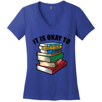 Funny Book Stack Satire For Grumpy People Humor Lover Gift Women's V-Neck T-Shirt