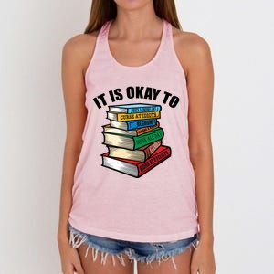 Funny Book Stack Satire For Grumpy People Humor Lover Gift Women's Knotted Racerback Tank