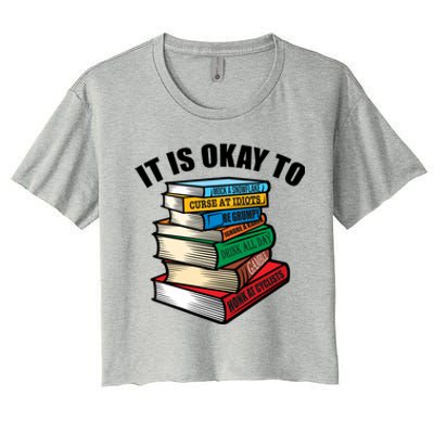 Funny Book Stack Satire For Grumpy People Humor Lover Gift Women's Crop Top Tee