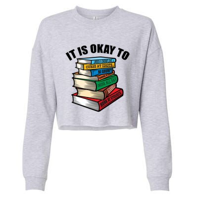 Funny Book Stack Satire For Grumpy People Humor Lover Gift Cropped Pullover Crew