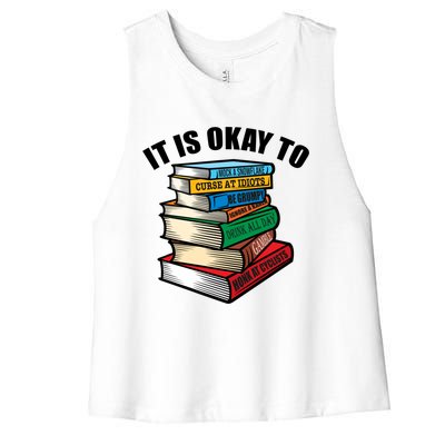 Funny Book Stack Satire For Grumpy People Humor Lover Gift Women's Racerback Cropped Tank