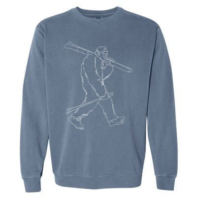 Funny Bigfoot Skiing Silhouette For Winter Ski Season Meaningful Gift Garment-Dyed Sweatshirt