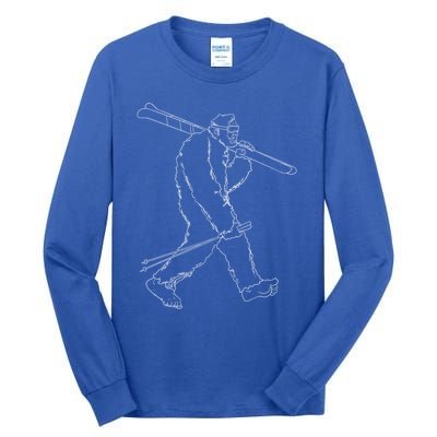 Funny Bigfoot Skiing Silhouette For Winter Ski Season Meaningful Gift Tall Long Sleeve T-Shirt