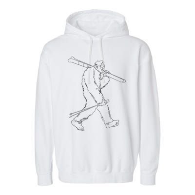 Funny Bigfoot Skiing Silhouette For Winter Ski Season Meaningful Gift Garment-Dyed Fleece Hoodie