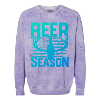 Funny Beer Season Deer Antlers American Flag Hunting Gift Colorblast Crewneck Sweatshirt