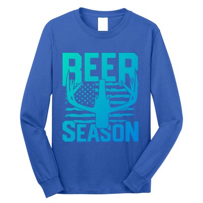 Funny Beer Season Deer Antlers American Flag Hunting Gift Long Sleeve Shirt