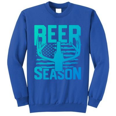 Funny Beer Season Deer Antlers American Flag Hunting Gift Tall Sweatshirt