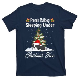 French Bulldog Sleeping Under Christmas Tree Funny Xmas T-Shirt