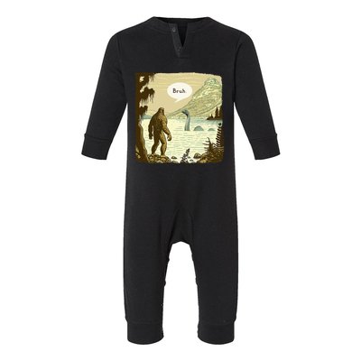 Funny Bigfoot Sasquatch Loch Ness Monster Introvert Bruh Infant Fleece One Piece