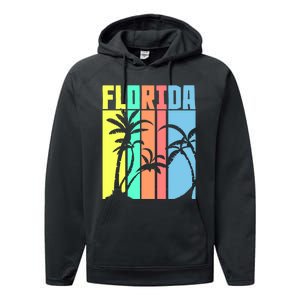 Florida Beach Summer Palm Trees Retro Florida Performance Fleece Hoodie