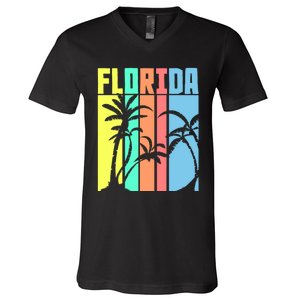 Florida Beach Summer Palm Trees Retro Florida V-Neck T-Shirt