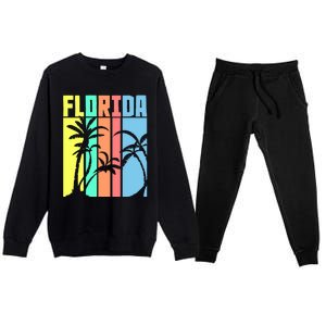 Florida Beach Summer Palm Trees Retro Florida Premium Crewneck Sweatsuit Set