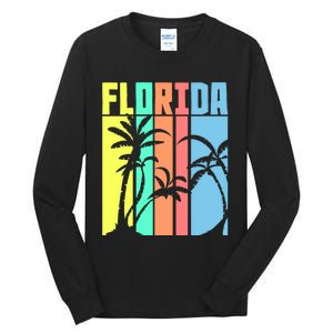 Florida Beach Summer Palm Trees Retro Florida Tall Long Sleeve T-Shirt