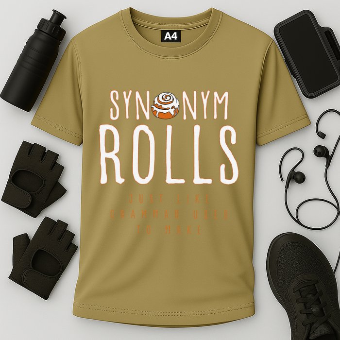 Funny Baking Synonym Rolls English Grammar Pun For Teacher Cooling Performance Crew T-Shirt