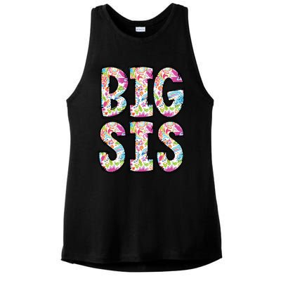 Floral Big Sister Gift Pregnancy Announcement Ladies PosiCharge Tri-Blend Wicking Tank