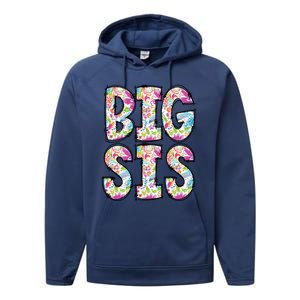 Floral Big Sister Gift Pregnancy Announcement Performance Fleece Hoodie