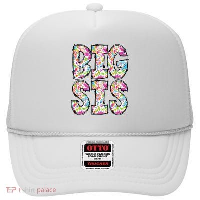 Floral Big Sister Gift Pregnancy Announcement High Crown Mesh Back Trucker Hat