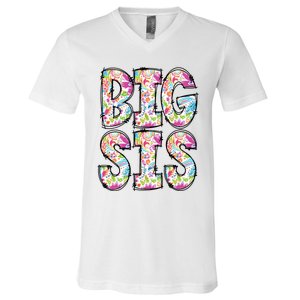 Floral Big Sister Gift Pregnancy Announcement V-Neck T-Shirt