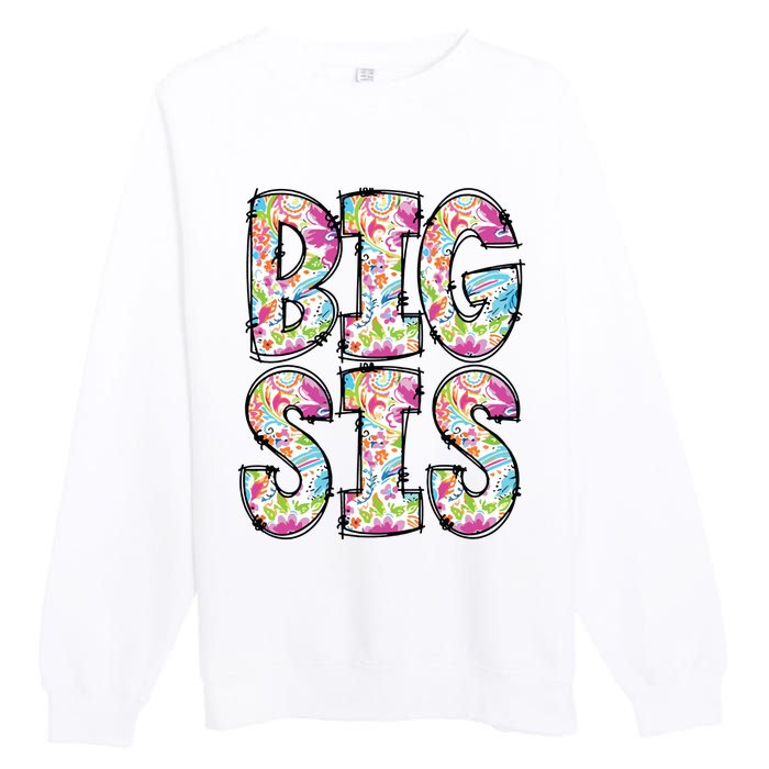 Floral Big Sister Gift Pregnancy Announcement Premium Crewneck Sweatshirt