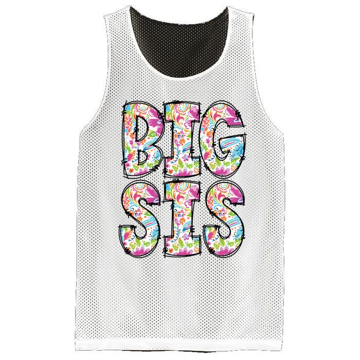 Floral Big Sister Gift Pregnancy Announcement Mesh Reversible Basketball Jersey Tank