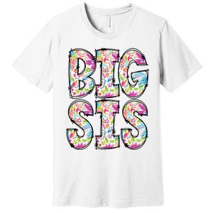 Floral Big Sister Gift Pregnancy Announcement Premium T-Shirt